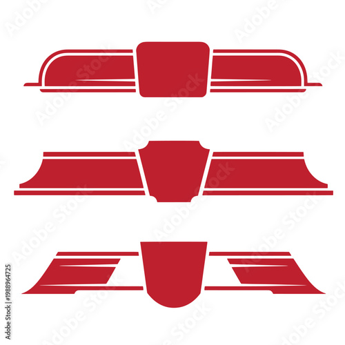 Red car bumper on white background, three variations automotive vehicle