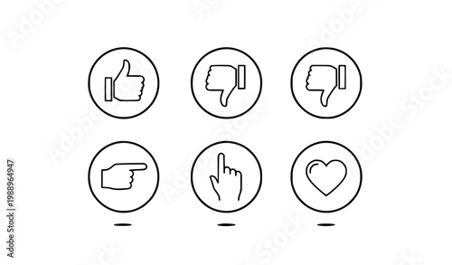 A set of six social media icons in a minimalist line art style