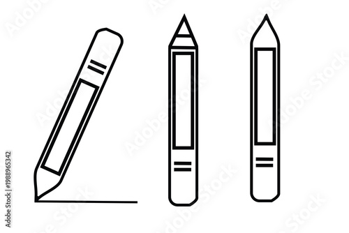 Minimal cutter knife icon set with outline utility tool design in different positions