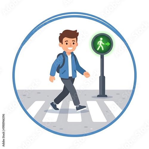 Man crossing street on signal.