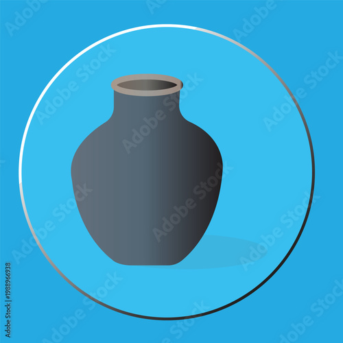 Minimalist Ceramic Vase Illustration on Blue Circular Background
