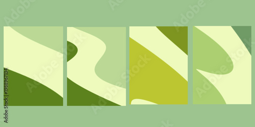 Set soft green retro abstract background. Set minimalist vector illustration featuring soft green organic shapes and flowing waves, perfect for modern web design, posters, and social media backgrounds