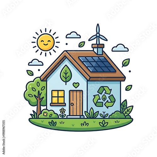 Eco friendly house with solar panel.
