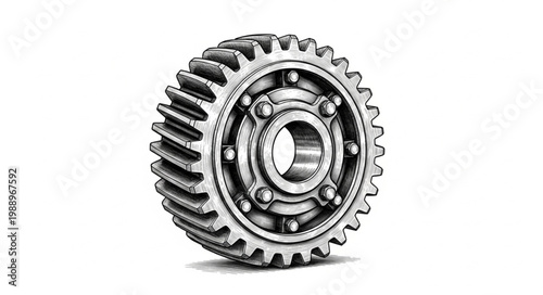 Massive Industrial Gear Black White Vector 