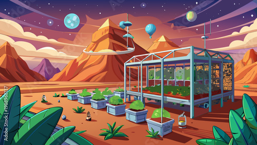 A small space station with plants and plants