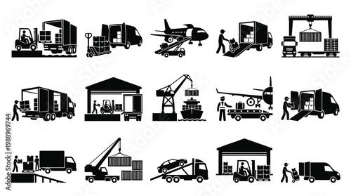 Logistics  Shipping Delivery Operations Black  White Glyph Icons
