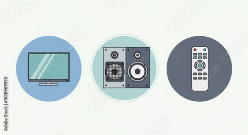 Flat Screen Television Speakers and Remote Control Icons.