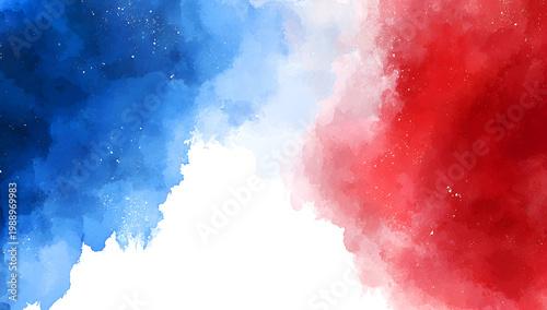 Watercolor abstract art features a blend of blue, white, and red hues with a dynamic flow. The design is airy and expressive