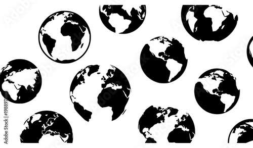World Globe Icon Set with Earth Map Silhouettes Showing Different Continents for Global Design, Geography Illustration, International Concepts and Planet Symbols