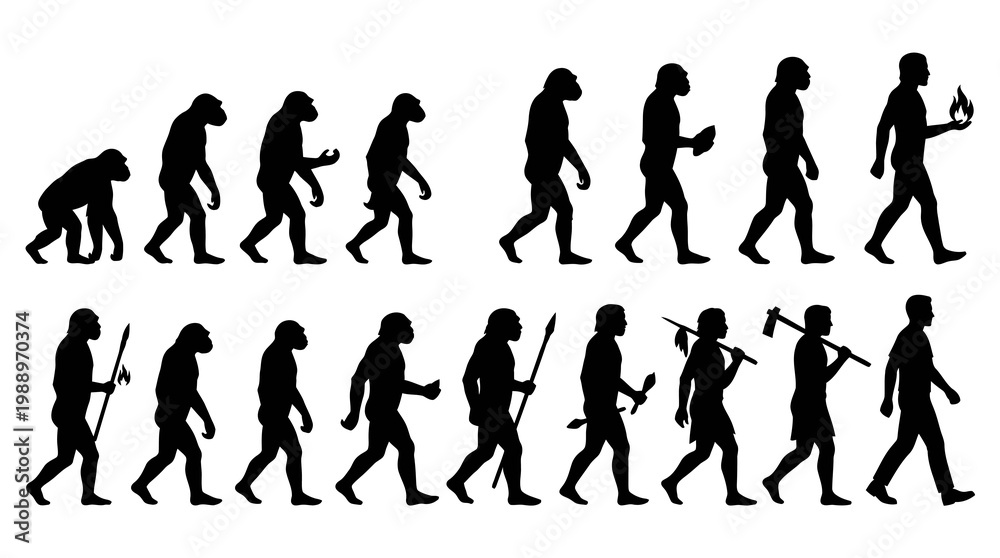 Obraz premium Human Evolution Silhouette Series: Primate to Modern Man Iconography