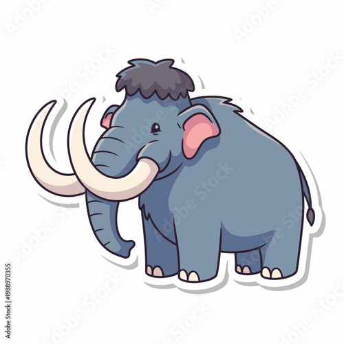 Cute cartoon mammoth illustration, prehistoric animal, isolated on white background