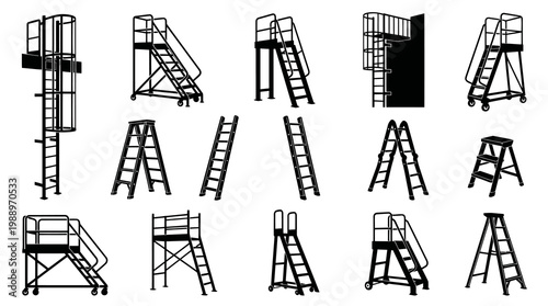 Industrial  Construction Ladders Silhouettes Vector Set