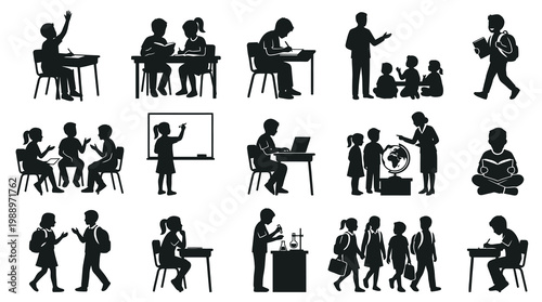School Children Silhouettes: Education, Learning, Teaching, Study, Class