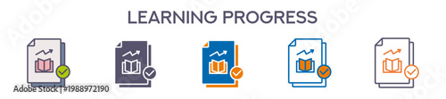 Learning Progress Element For Design Graphic - Multi Styles. Vector Illustration Of Two Colored And Black. Multiple Icons Designs Can Be Used For Mobile, Ui, Web 