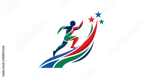 Dynamic runner reaching for stars, symbolizing achievement and success.