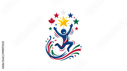 Joyful Illustration of a Person Celebrating Success with Stars.