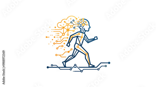 Running Humanoid Figure with Digital Brain and Circuitry Design.