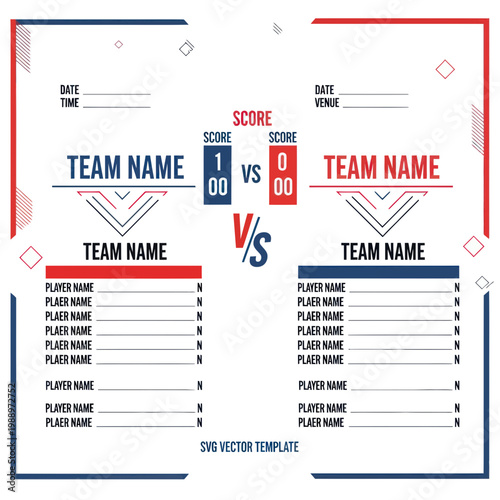 Sports Match Scoreboard Template: Team vs Team, Score, Player Names, Date, Venue