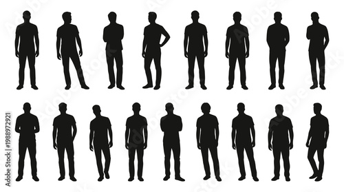 Silhouette Men Collection: Diverse Poses, Black  White Vector Art