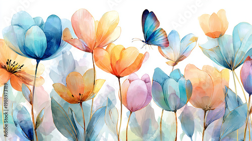 watercolor botanical butterfly and flowers texture template background.Elegant wedding invitation card background . Minimal hand painted Design for wedding or Valentine's Day