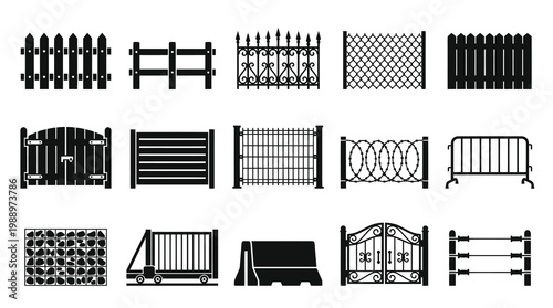 Property Boundary Fences, Gates  Barricades Glyph Icons Set