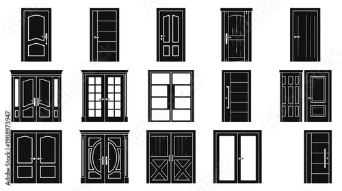 Building Doors Collection - Vector Outline Silhouettes for Architecture  Home Design