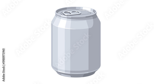 Sleek and metallic silver aluminum beverage can features a standard pull-tab opening and subtle vertical light reflections on its smooth cylinder shape.