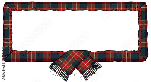 Empty rectangular frame with tartan pattern border and scarf