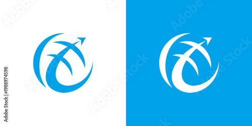 Dual meaning logo combining global and travel elements, symbolizing worldwide exploration, connectivity, adventure, and seamless movement across international destinations.