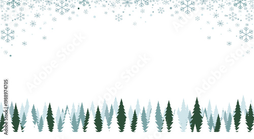 Winter landscape with pine trees and falling snow