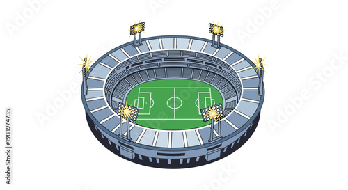 Isometric stadium with football field and surrounding seating area