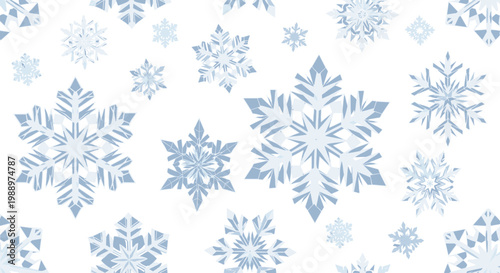 Collection of various blue snowflakes on for winter