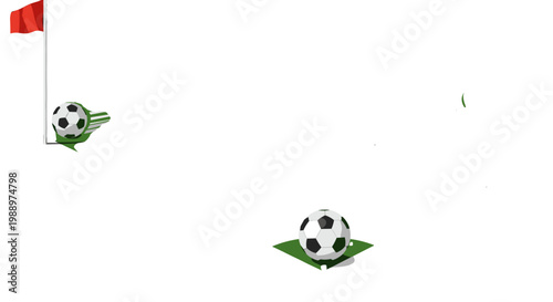 Soccer ball on green field with shadows and natural lighting