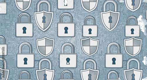 Collection of security shields and padlocks symbolizing protection