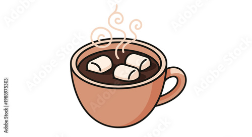 Illustration of a cup of hot chocolate with marshmallows on top