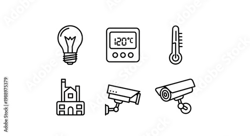 Smart Home Technology Icons Representing Security and Climate Control.