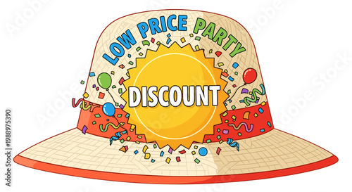 Colorful sombrero hat with festive decorations and discount sign