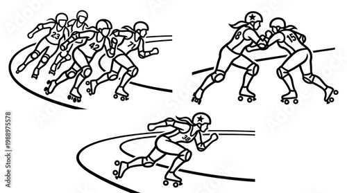 Roller Derby Action - Dynamic Skaters Competing on the Track.
