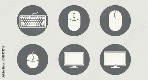 Computer Peripherals Icons Set Keyboard Mouse Monitor.