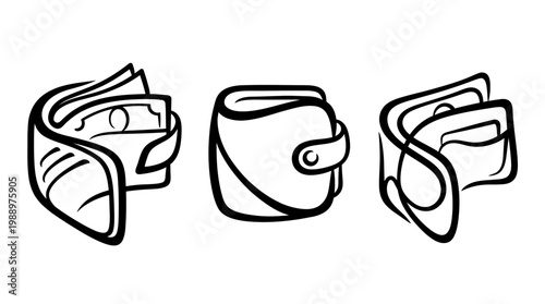 Simple Black and White Line Art Wallets with Cash.