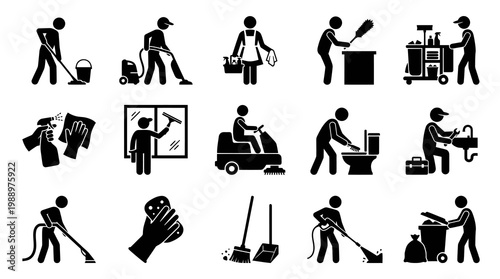 Cleaning Service Icons: Hygiene, Janitorial, Housekeeping  Maintenance Pictograms