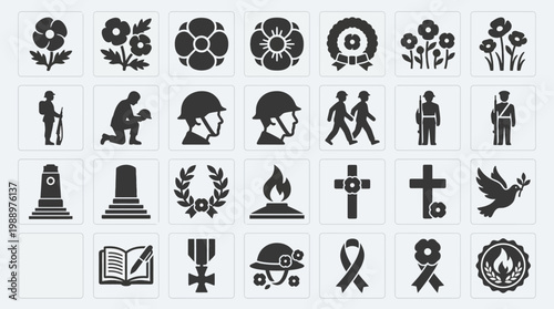 An isometric vector illustration of various religious and social issue symbols displayed on a grid, featuring people, objects, and icons.