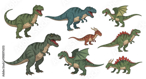 Collection of diverse dinosaur illustrations in various poses.
