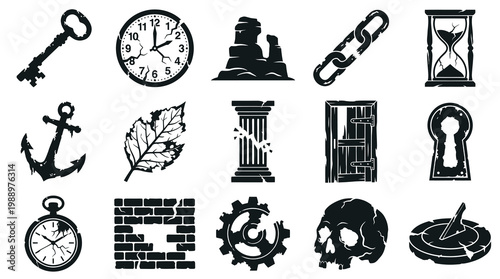 Black and White Ancient Mystery Icons Set