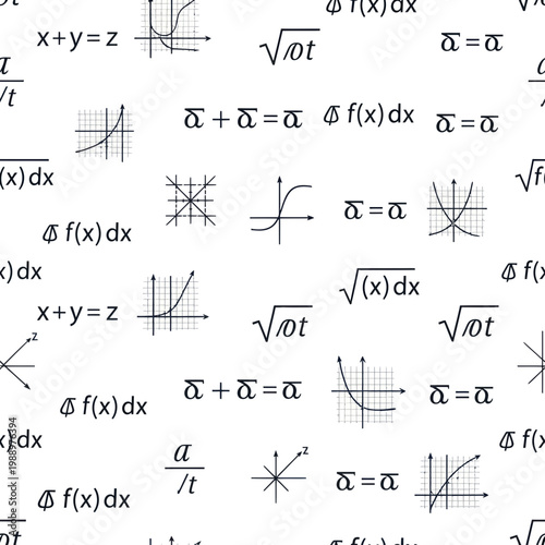 Mathematical Formulas and Graphs Seamless Pattern - Education and Science Background