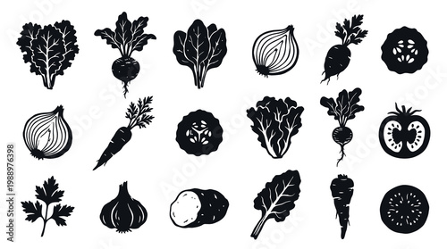Food  Agriculture Black and White Glyph Vegetable Silhouette Icons Set