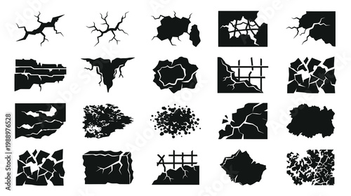 Grunge Cracked Surface Textures - Black and White Vector Icons