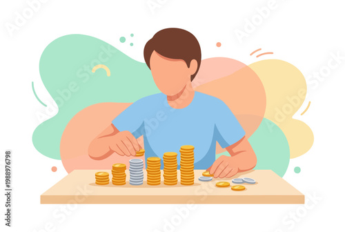 Financial Planning and Management Concept with Man Stacking Coins