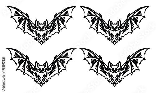 Set of 4 Black Halloween Bat Vector Graphics