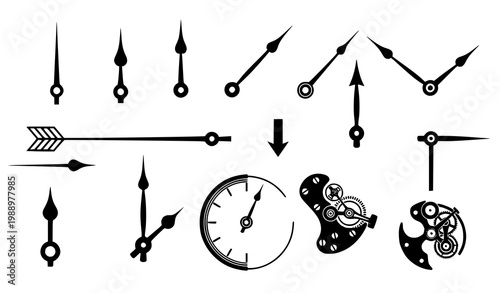 Clock pointer and watch hands set – vintage chronometer vector elements